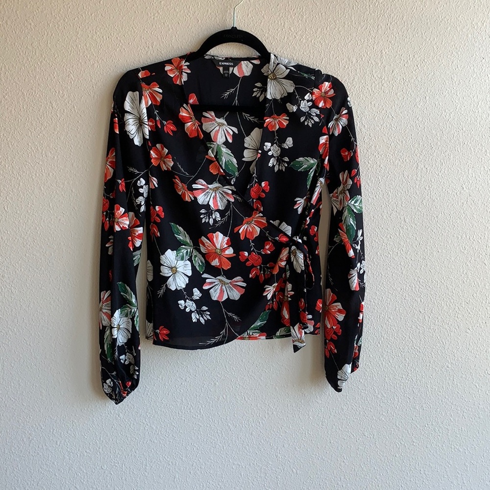 Express sheer wrap blouse; waist length